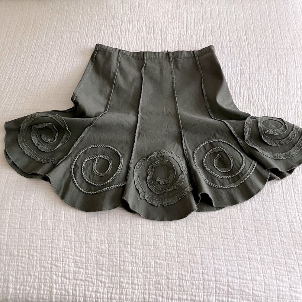 Miss Fashion Italian cotton linen scalloped hem skirt w/embellishments